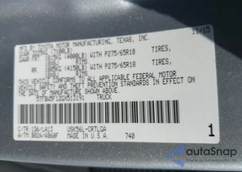 2016 Toyota Tundra Limited 5.7L V8 z USA, uszkodzony, nr VIN 5TFBW5F12GX513191